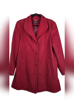 Ellen Tracy Women's Red Wool Blend Single-Breasted Coat Size 8